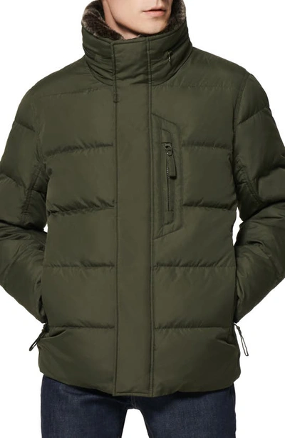 Marc New York Horizon Down & Feather Coat With Faux Fur Collar In Military