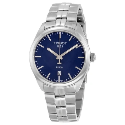 Tissot Pr100 Blue Dial Stainless Steel Mens Watch T1014101104100 In Blue,silver Tone