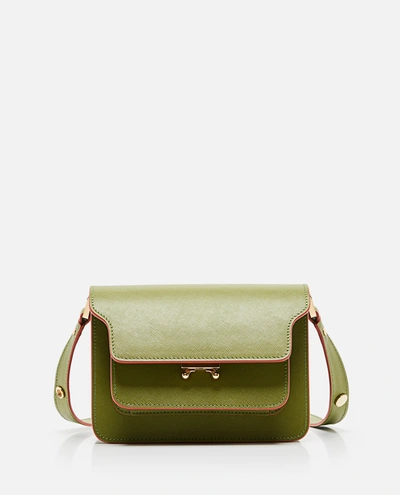 Marni Trunk Mini Saffiano Leather Shoulder Bag In Green