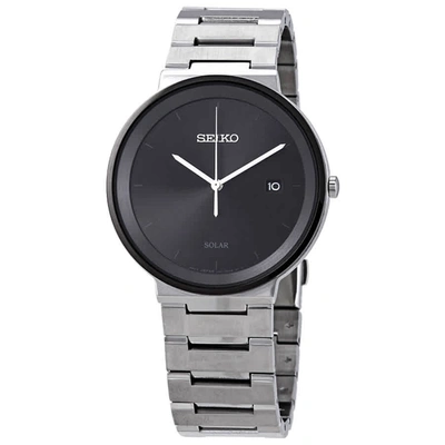 Seiko Essentials Black Dial Stainless Steel Mens Watch Sne479 In Black,silver Tone