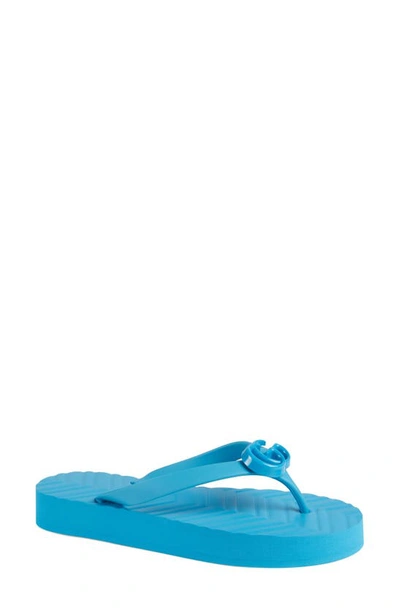 Gucci Pascar Gg Platform Flip Flop In Light Blue