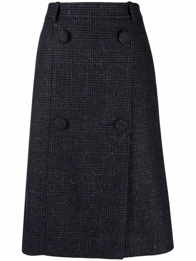 Nina Ricci Houndstooth Button Detail Skirt In Blue