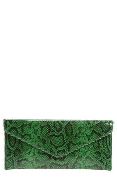 Rebecca Minkoff Leo Snake Embossed Leather East West Clutch In Jungle