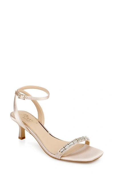 Jewel Badgley Mischka Angel Kitten Heel Ankle Strap Sandal In Champagne Satin