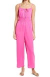 Adelyn Rae Daisy Smocked Straight Leg Jumpsuit In Fuchsia