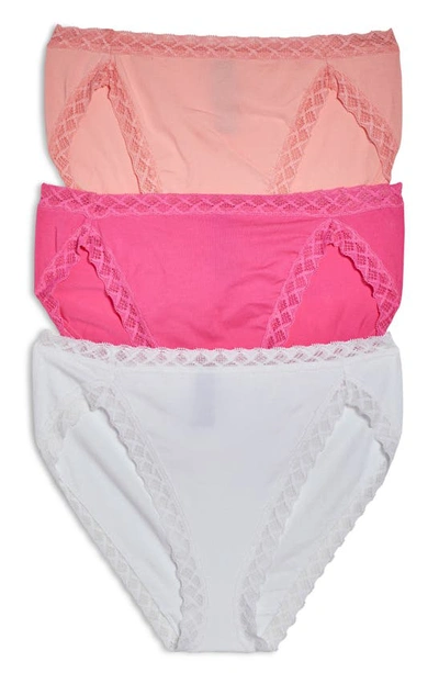 Natori Intimates Bliss French Cut Briefs 3 Pack Panty In Rosebloom / Pink Icing / White
