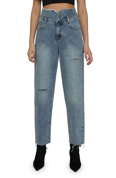 Absence Of Colour Fizzy Ripped High Waist Raw Hem Jeans In Denim