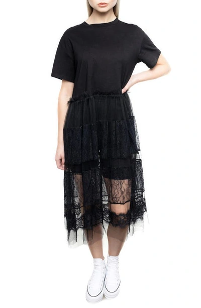 Absence Of Colour Jersey & Mesh T-shirt Dress In Black