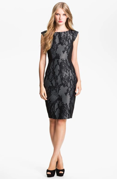 French Connection 'milly' Lace Front Cap Sleeve Sheath Dress In Iron Man/  Black | ModeSens