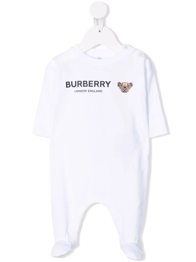 Burberry Babies' Thomas Bear 印花连体睡衣 In White