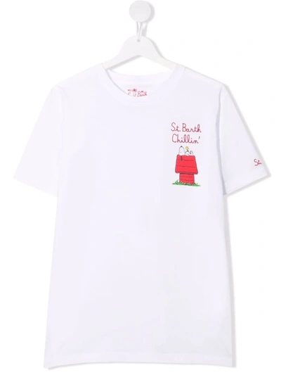 Mc2 Saint Barth Teen Snoopy Logo-embroidered T-shirt In 白色
