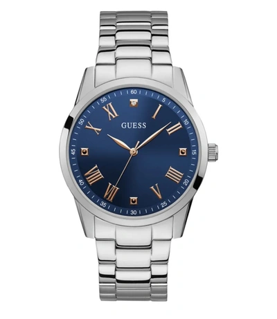 Guess Quartz Diamond Navy Dial Stainless Steel Mens Watch U1194g2 In Blue,gold Tone,pink,rose Gold Tone,silver Tone