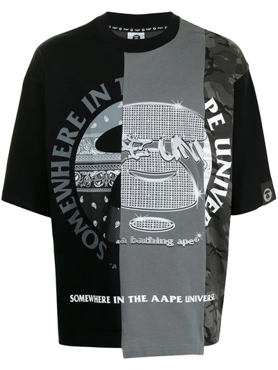 Aape By A Bathing Ape Panelled Logo-print T-shirt In Schwarz