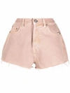 Saint Laurent Vintage-effect Denim Shorts In Pink