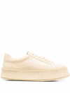 Jil Sander Ridged-sole Leather Sneakers In Beige