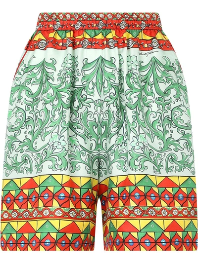 Dolce & Gabbana Multicolour High-waisted Geometric-print Shorts In Multicolor