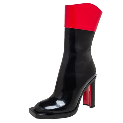 Pre-owned Alexander Mcqueen Red/black Patent Leather Calf Length Boots Size 38.5