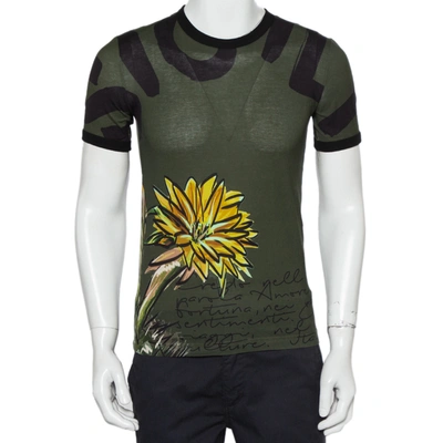 Pre-owned Dolce & Gabbana Green Sunflower Printed Cotton Crewneck T-shirt Xs