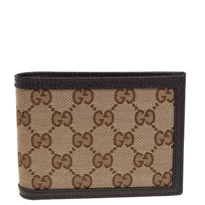 Pre-owned Gucci Beige/brown Gg Canvas And Leather Dollar Bifold Wallet