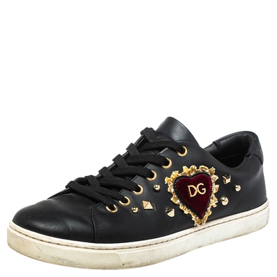 Pre-owned Dolce & Gabbana Black Leather Heart Low Top Sneakers Size 38