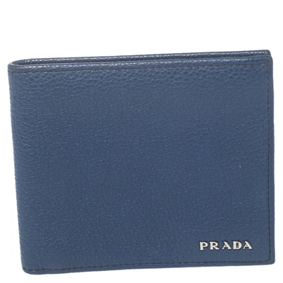 Pre-owned Prada Blue Leather Bifold Wallet