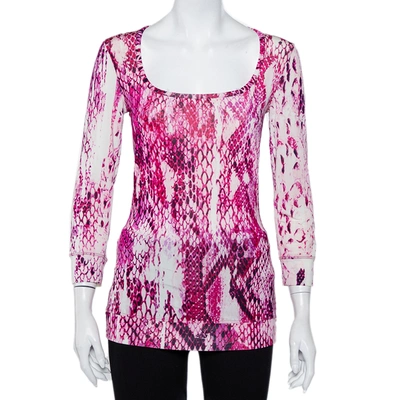 Pre-owned Just Cavalli Pink Animal Printed Knit Scoop Neck T-shirt S