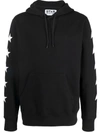 Golden Goose Cropped Black Hoodie With Star Graphics And Kangaroo Pocket