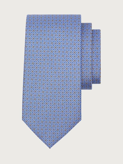 Ferragamo Gancini Printed Silk Tie In Blue