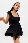 Urban Outfitters Uo Rosie Smocked Tiered Ruffle Romper In Black