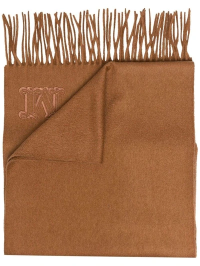 Max Mara Womens Cuoio Wsdalia Brand-embroidered Cashmere Scarf 1 Size In Brown