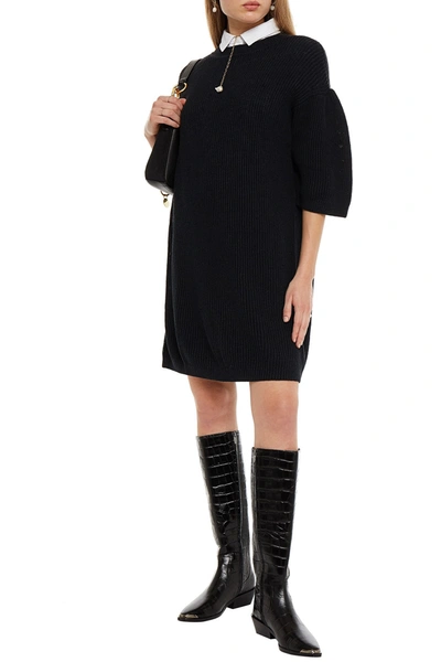 See By Chloé Gathered Ribbed Cotton And Linen-blend Mini Dress In Black