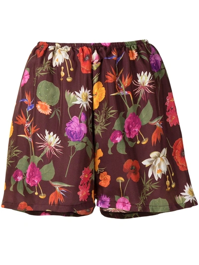 Fred Segal Floral Silk Shorts In Purple
