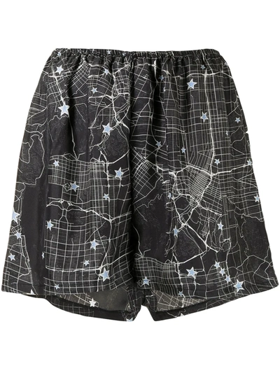 Fred Segal Star Map Print Silk Shorts In Black