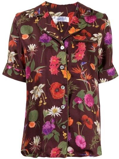 Fred Segal Floral Short-sleeve Silk Shirt In Red