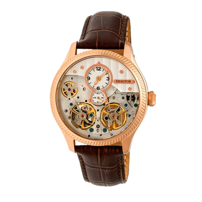 Heritor Winthrop Automatic Silver Dial Mens Watch Hr7305 In Brown,gold Tone,pink,rose Gold Tone,silver Tone