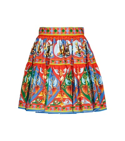 Dolce & Gabbana Gathered Printed Cotton-poplin Mini Skirt In Neutral