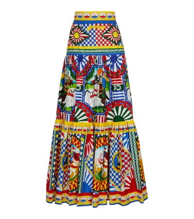 Dolce & Gabbana Tiered Printed Cotton-poplin Maxi Skirt In Red