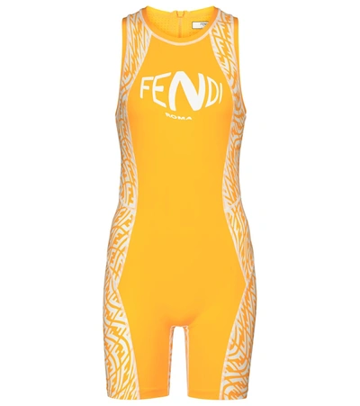 Fendi Printed Stretch-jersey Bodysuit In Yellow