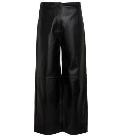 Totême Cropped Wide-leg Leather Trousers In Black
