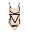 Totême Beige Swimsuit With Black Details In Techno Fabric Woman In Beige