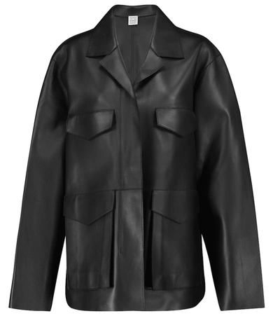 Totême Zipped Wide-sleeve Leather Jacket In Black