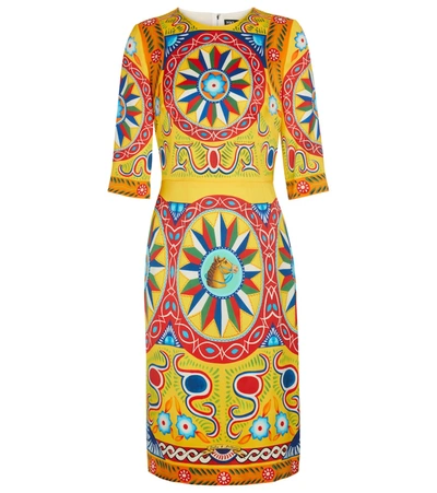 Dolce & Gabbana Carretto-print Charmeuse Midi Dress In Multicolor