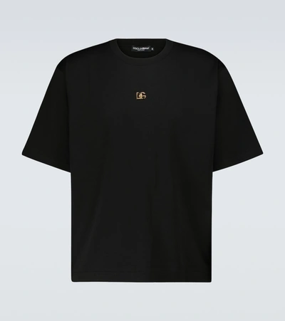 Dolce & Gabbana Logo-plaque Cotton-jersey T-shirt In Black