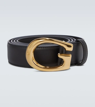 Gucci G-buckle Thin Leather Belt In Black