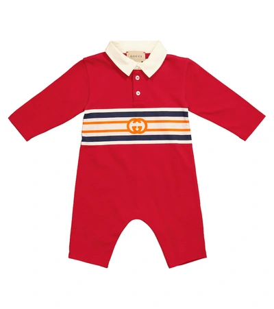 Gucci Baby Gg棉质连身衣 In Rosso