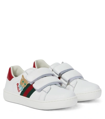 Gucci Babies' Web Leather Sneakers In White