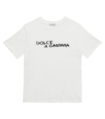 Dolce & Gabbana Kids' Logo棉质t恤 In White