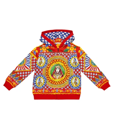 Dolce & Gabbana Kids' Printed Zipped Cotton Hoodie In Multicoloured