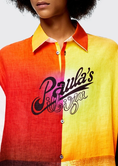 Loewe Men's X Paula's Ibiza Linen Sunrise-print Shirt In Multi