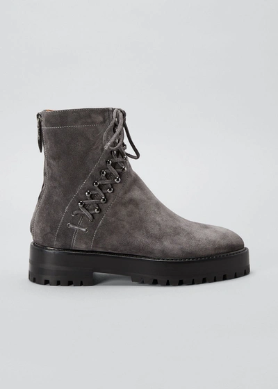 Alaïa Suede Side Lace-up Ankle Booties In 830 Gris Fonce